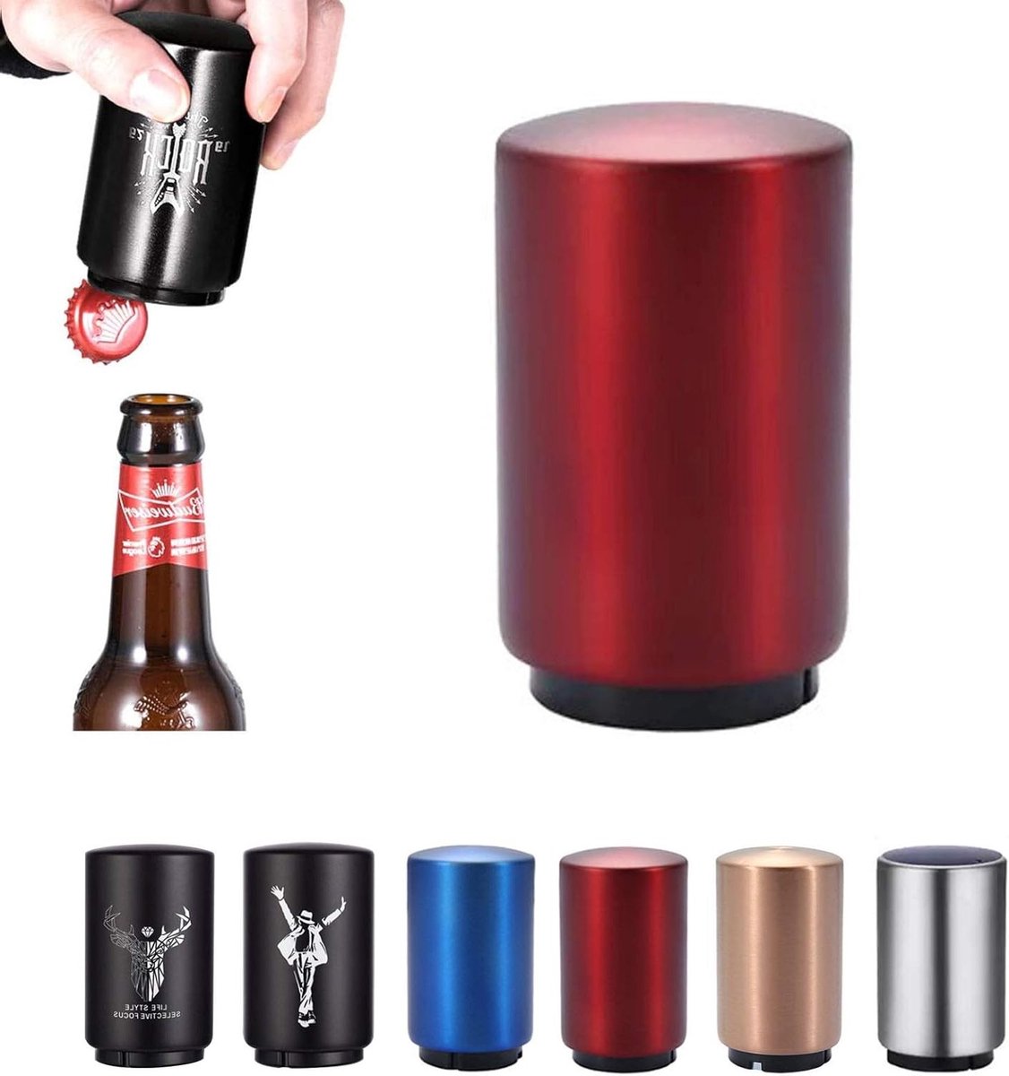 Magnetische Flesopener - Automatische Neerdrukopening - Rood Kunststof