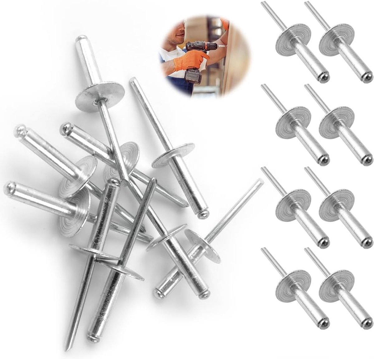 Grote Aluminium Blind Rivets - 60 Stuks, Industrieel Kwaliteit, 4.8mm × 20mm, Voor Bouw en Reparatie