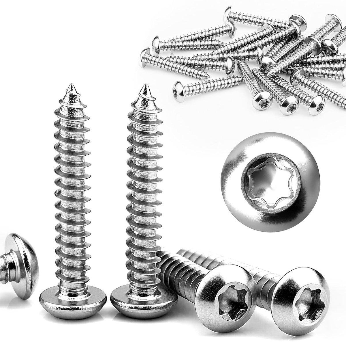 Set van 60 zelftappende schroeven M4 x 40mm met platte en ronde kop voor hout en metaal