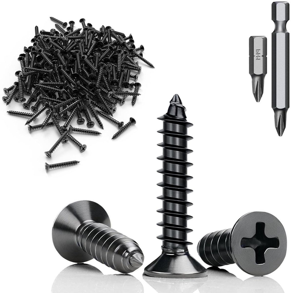 60 Stuks M4 x 16 mm RVS Schroeven Set - Zwarte Phillips Platen Schroeven met Volledige Draad en Schroevendraaier Bit voor Meubel- en Raamassemblage