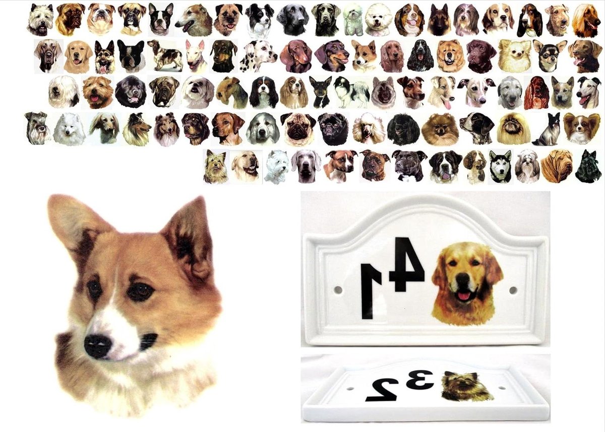 Huisnummer Keramiek - Deur Hanger - Huis Identificatie - Met Corgi Design - 218 cm - Wit