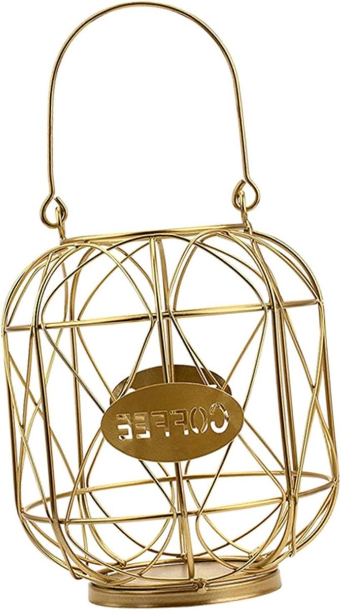 Koffiestation Organizer - Koffiepadhouder Rek - Koffie Opslag - Metalen Frame Decoratief - 15x15x15 cm - Goud