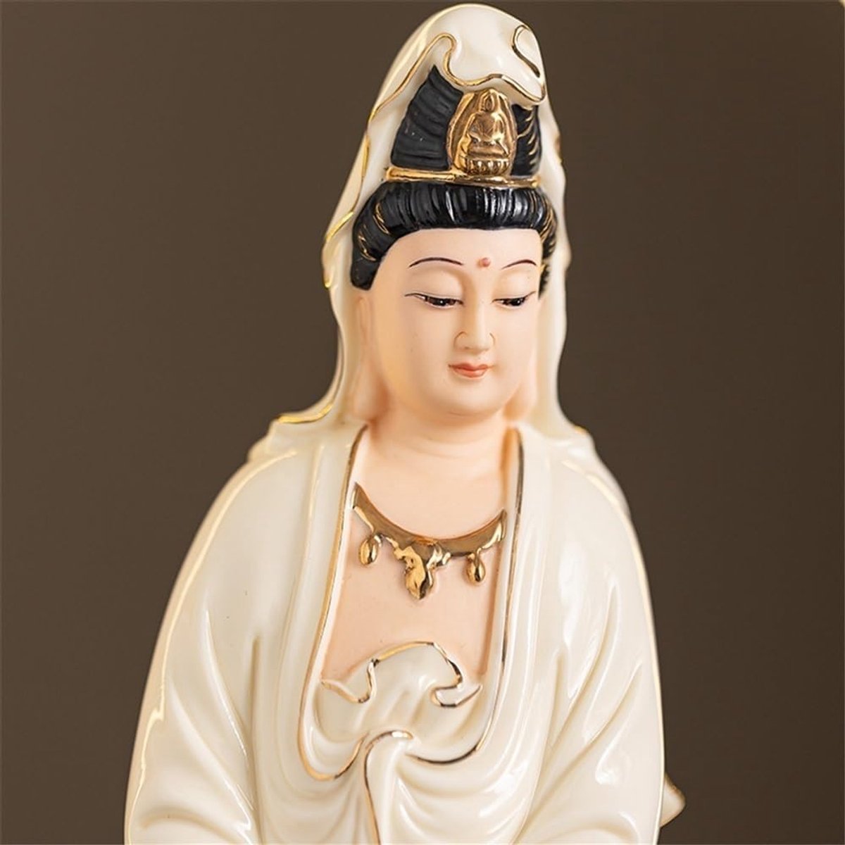 Boeddha beeld Witte keramische Boeddhabeeld Ornament Kantoor Woonkamer Zen Feng Shui Decoratie met Voet en Lichtring Feng Shui Decoratie thumbnail 2