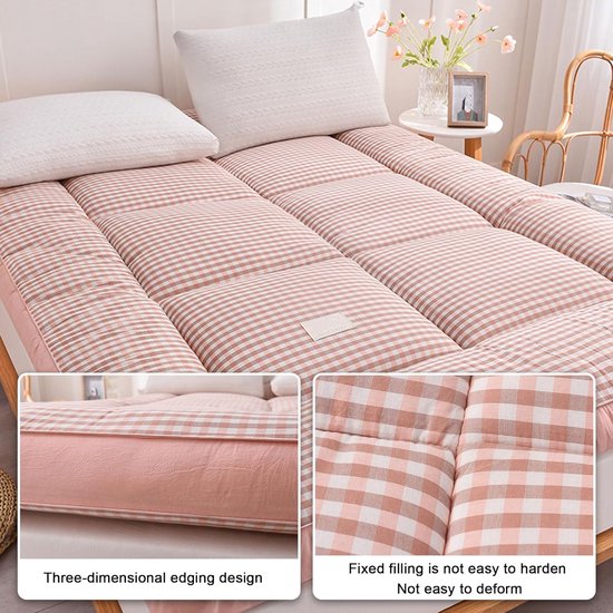 Japanse Vloermatras - Opvouwbare futon - Comfortabel slapen - Drukverlagend ontwerp - 100x200cm - Roze Plaid — afbeelding 2