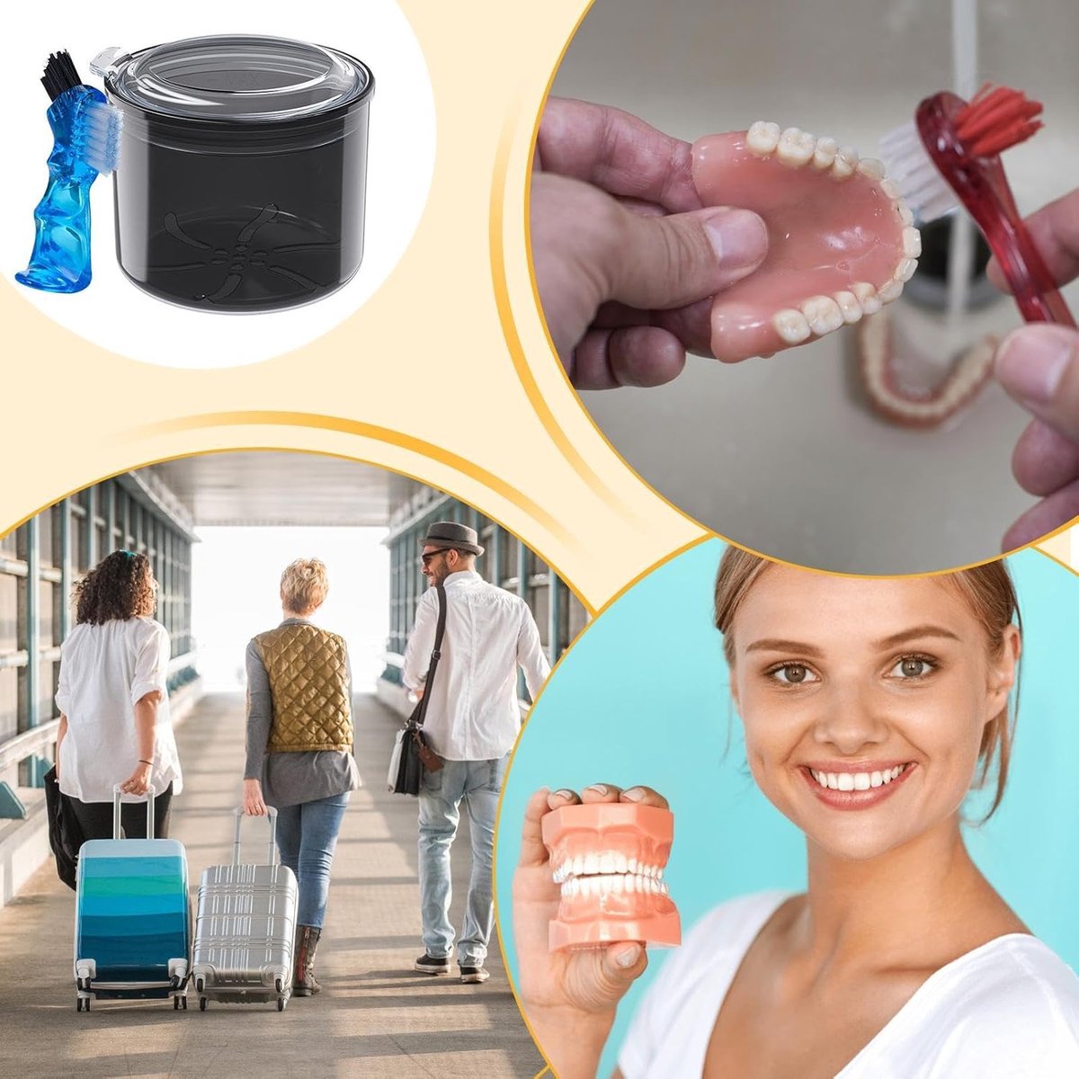 Kunstgebit Reiniging - Opbergbakje - Hygiënisch Bewaren - Met Zeefmand - 9 x 7 cm - Wit