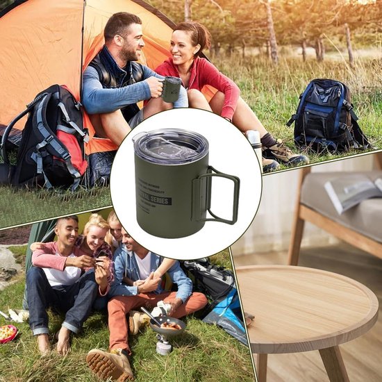 Reisbeker RVS - Camping mok - Drinken onderweg - Inklapbaar handvat - 320 ml - Groen — afbeelding 2