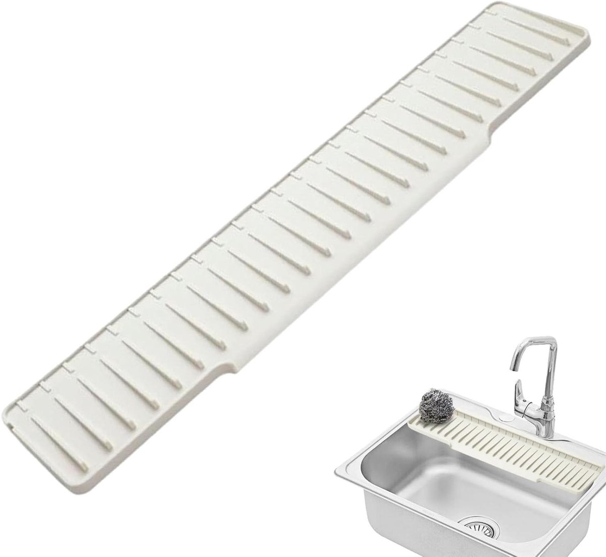 Kraan Mat - Afdruipmat Aanrecht - Keuken Schoonhouden - Snelle Drainage - 45x15 cm - Wit