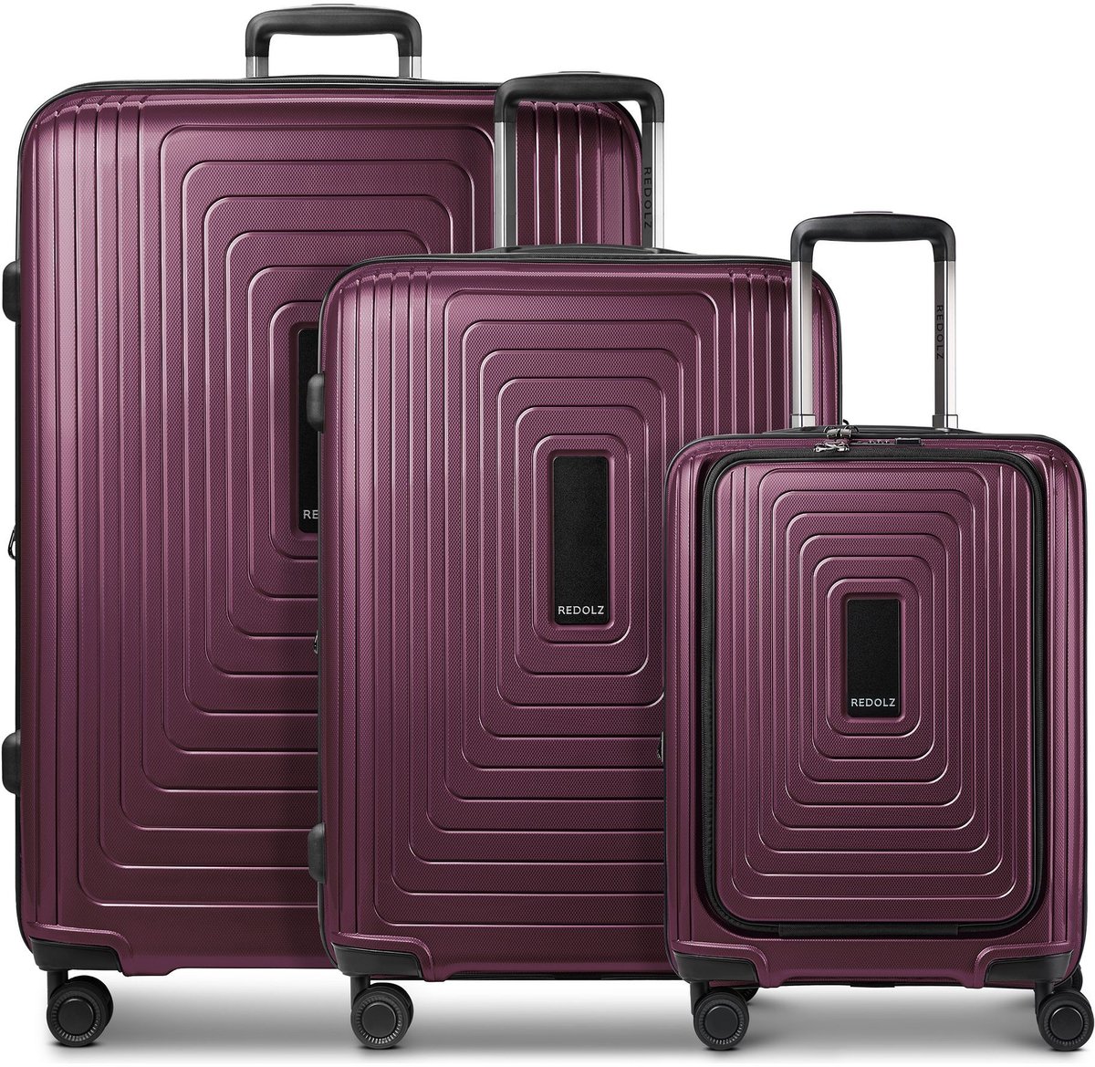 Redolz Essentials 14 4 wielen Kofferset 3-delig met uitbreidingsplooi - Harde bagage - TSA slot - aubergine metallic