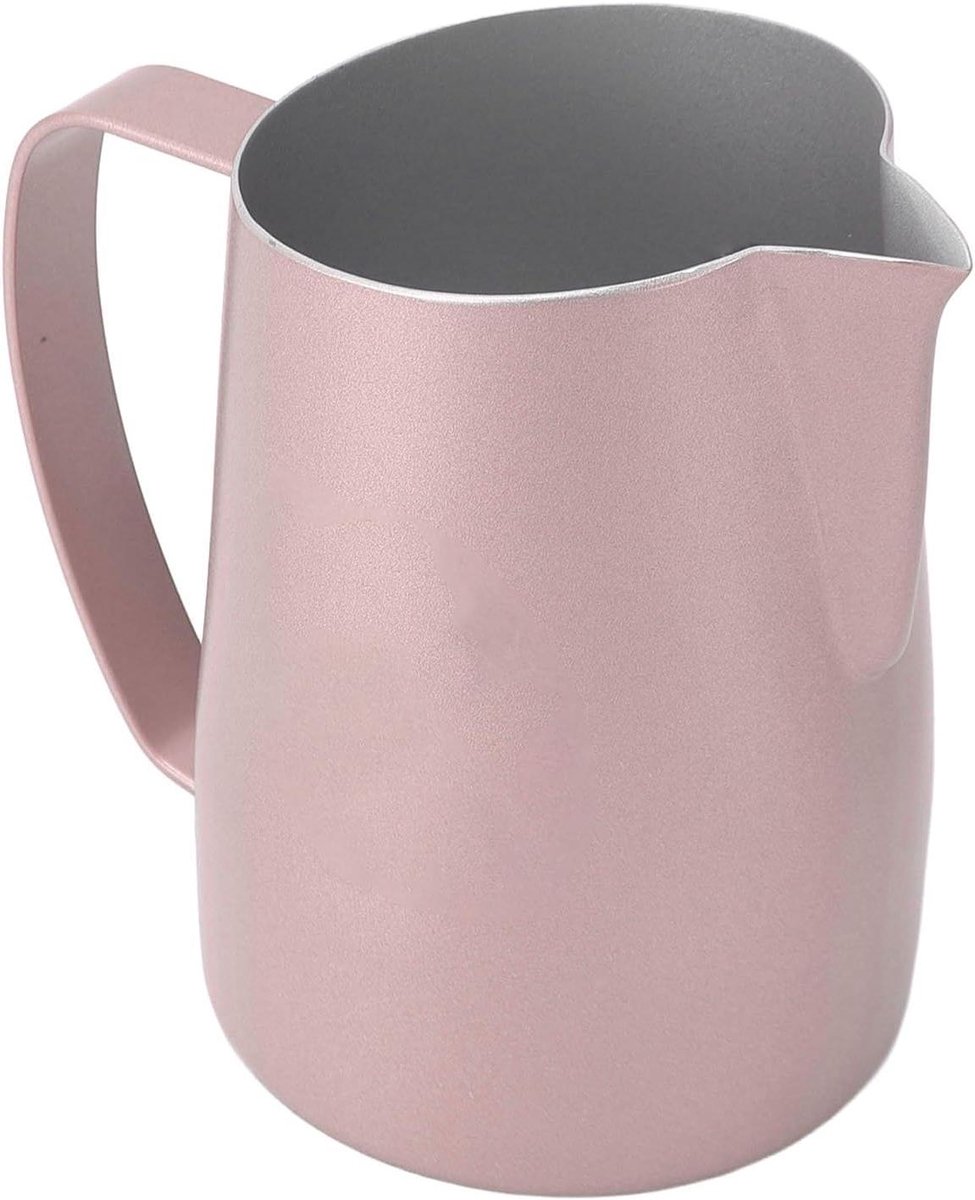 Melkopschuimbeker - Opschuimkan - Latte Art Maken - Afgeschuinde Mond - 450 Ml - Glanzend Roze