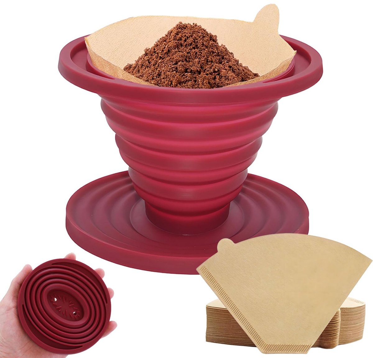 Dailygoods - Cosensi - Dailygoods - Opvouwbare Siliconen Koffiefilter met 50 Filterpapieren voor Thuis en Camping