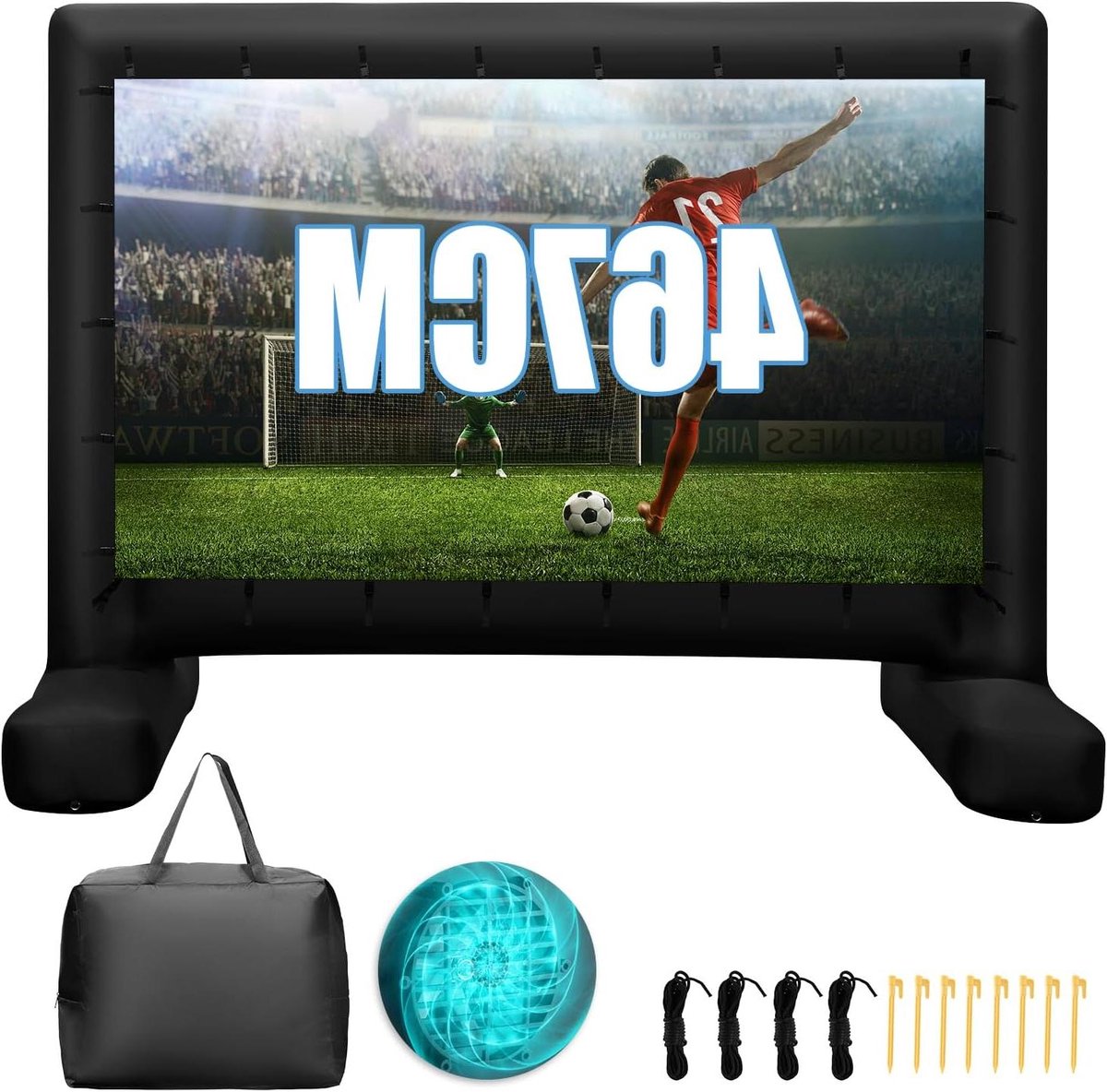 GOPLUS Outdoor opblaasbaar projectiescherm, projectiescherm met ventilator en draagtas, 16:9 HD, met afneembaar en wasbaar Oxford-weefsel, 385 x 140 x 293 cm