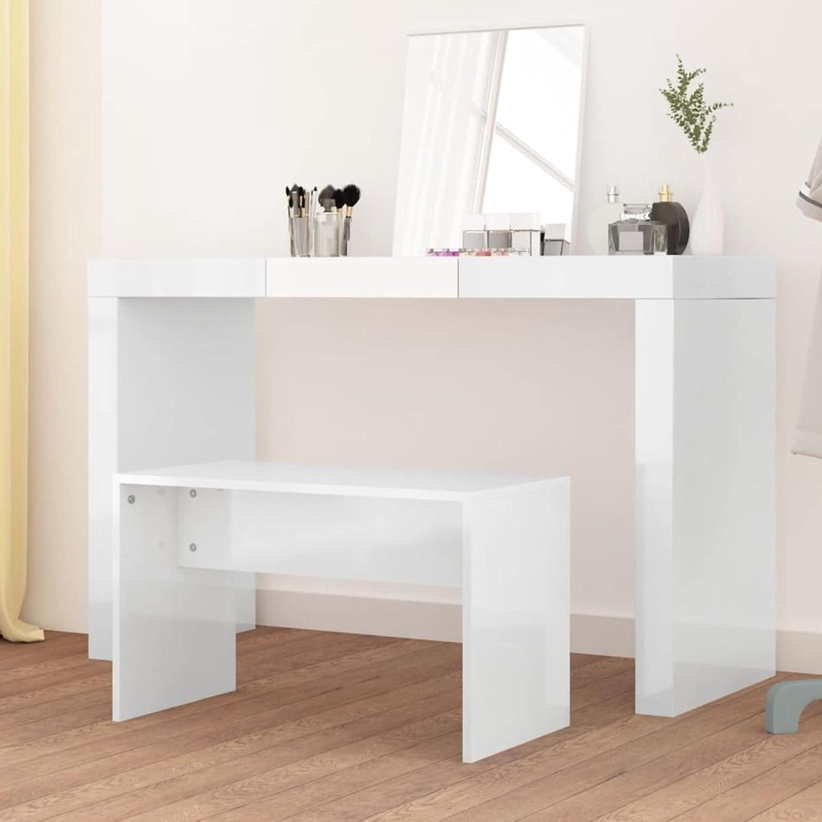 Kapkruk - Make-up kruk - Klaarmaken voor dag - Glad oppervlak - 70 x 35 x 45 cm - Wit glanzend