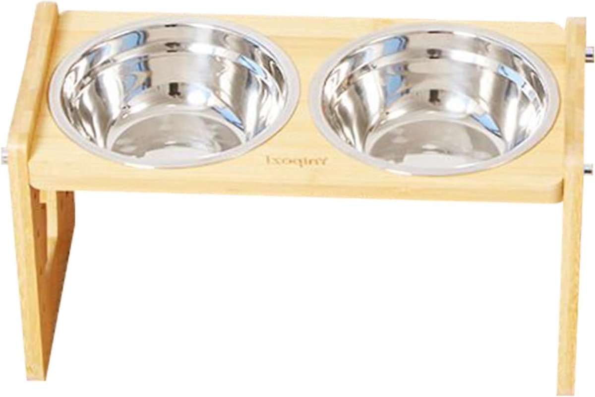 Hondenvoerbak Verhoogd - Voerstation Huisdier - Comfortabel Eten - Vijf Hoogte-instellingen - 36x18x6 cm - Natuurlijk Hout