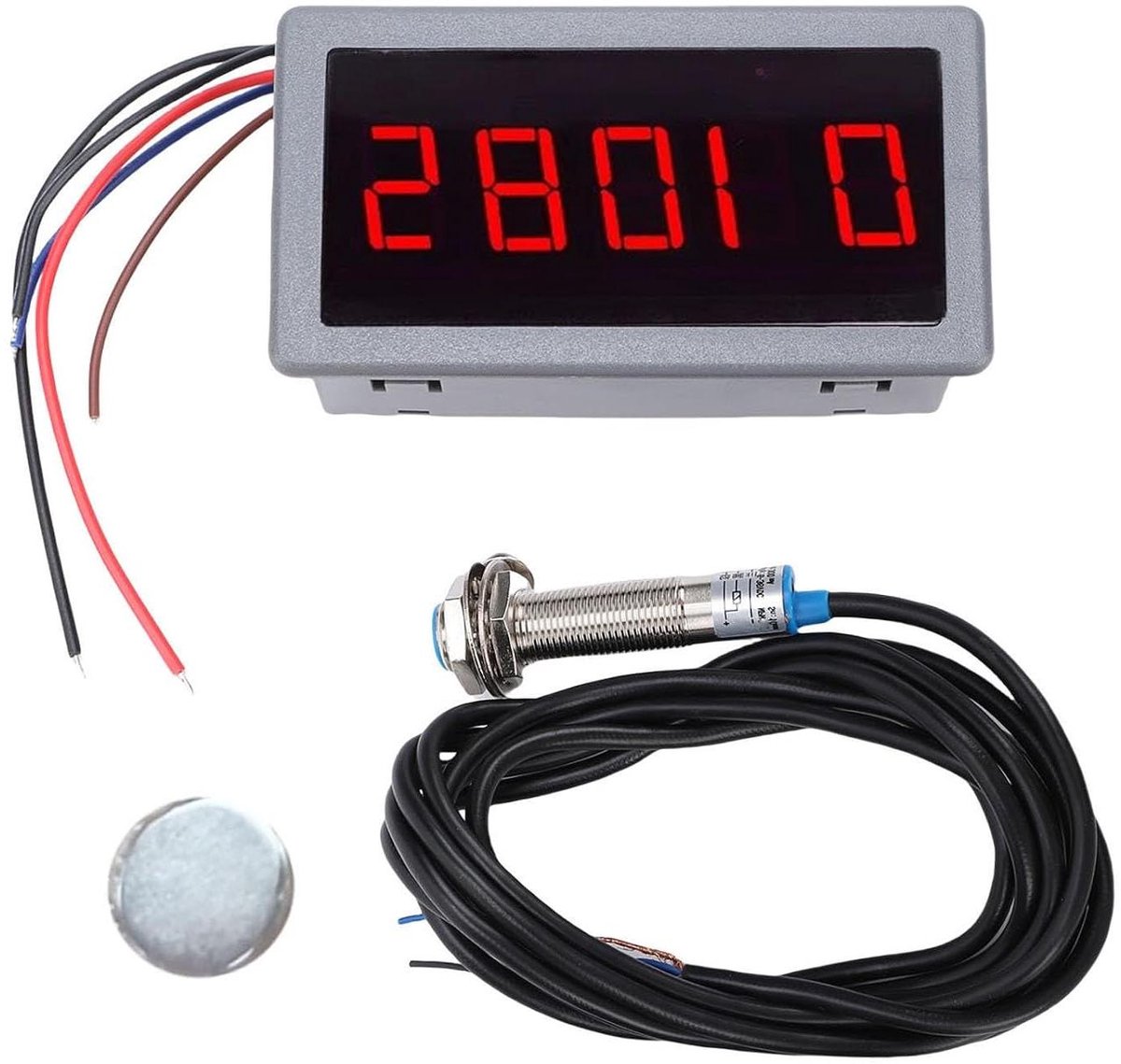 Digitale Tachometer - RPM Meter - Snelheid Meten - 5 Cijfer LED Display - DC 5-30V - Zwart