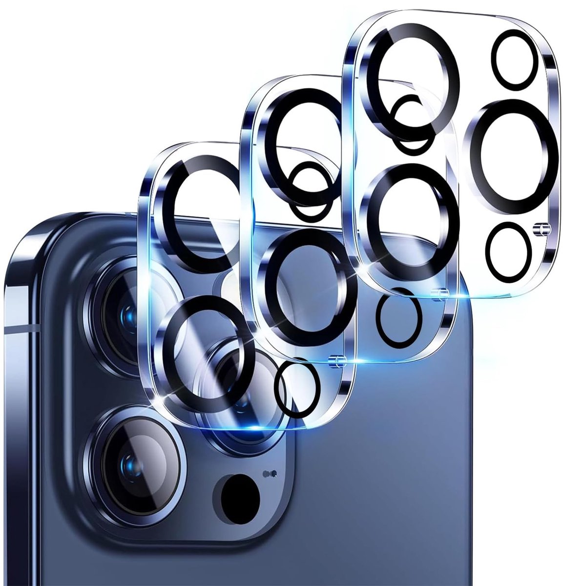 Dailygoods - Dailygoody - Camerabescherming - iPhone 15 Pro - Volledige bescherming - 3 stuks - Krasbestendig - HD-helder - Geschikt voor iPhone 15 Pro en Pro Max