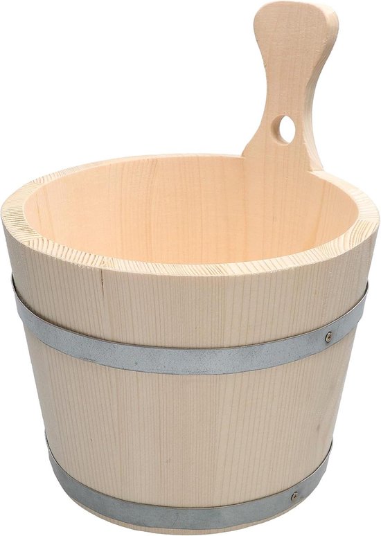Sauna emmer - Houten pot - Sauna opgieten - Met handvat - 5 liter - Houtkleur