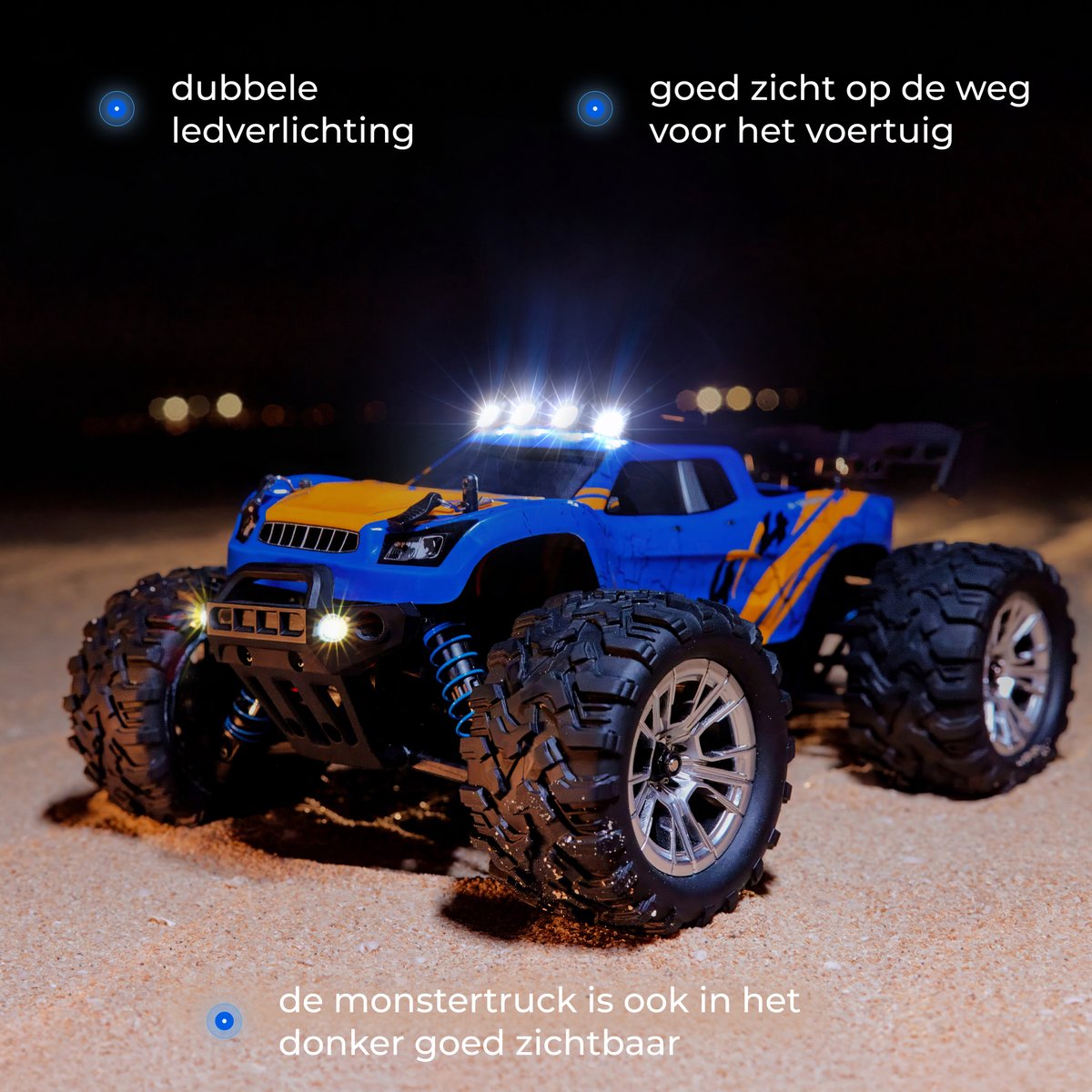 Overmax X-Shard RC auto / RC car Monster Truck 4x4 – metalen aandrijving – tot 30 km/u – LED verlichting – off-road – IPX4 – bereik 90 m – 1:16 – RTR set – 20 min rijtijd – onafhankelijke vering – vanaf 8 jaar - Bestuurbare Auto — afbeelding 9
