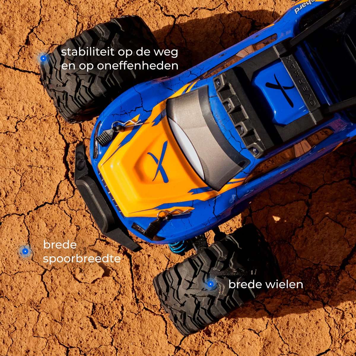 Overmax X-Shard RC auto / RC car Monster Truck 4x4 – metalen aandrijving – tot 30 km/u – LED verlichting – off-road – IPX4 – bereik 90 m – 1:16 – RTR set – 20 min rijtijd – onafhankelijke vering – vanaf 8 jaar - Bestuurbare Auto — afbeelding 7