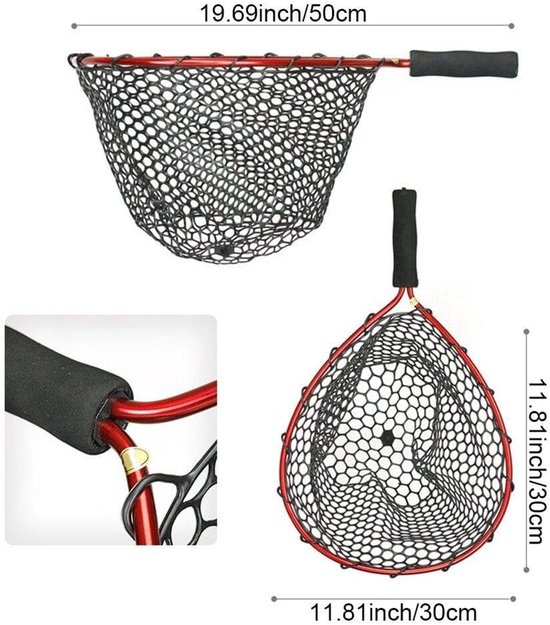 Visnet - Schepnet Opvouwbaar - Vissen Vangen - Zacht Rubber Gaas - 50x30cm - Rood — afbeelding 5