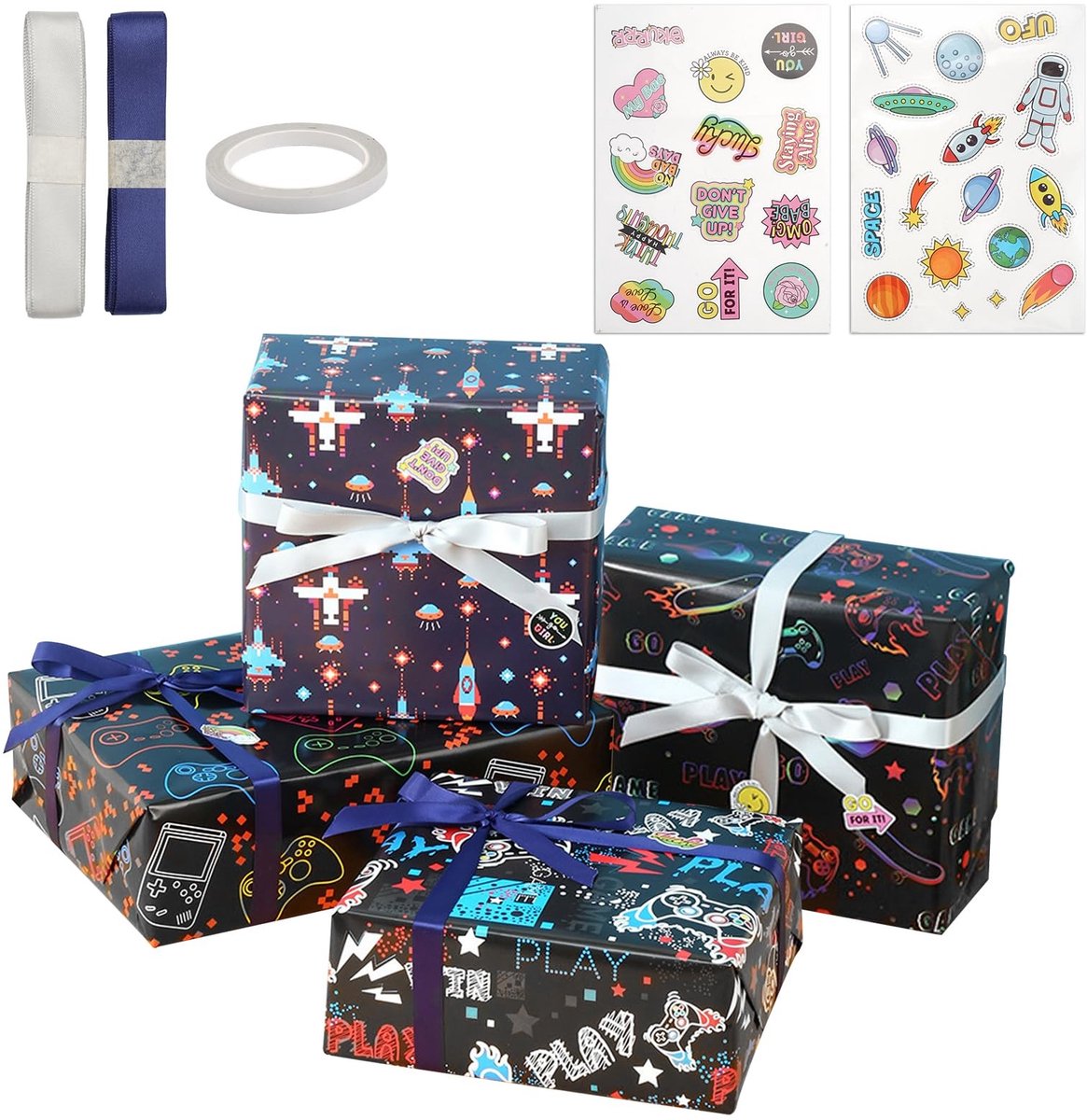 Dailygoods - Speelcadeaupapier voor Jongens - Cadeaupapier voor Kinderen - Mysterieus Inpakken - 4 Vellen - Videospeldecoratie - Feestelijk en Creatie