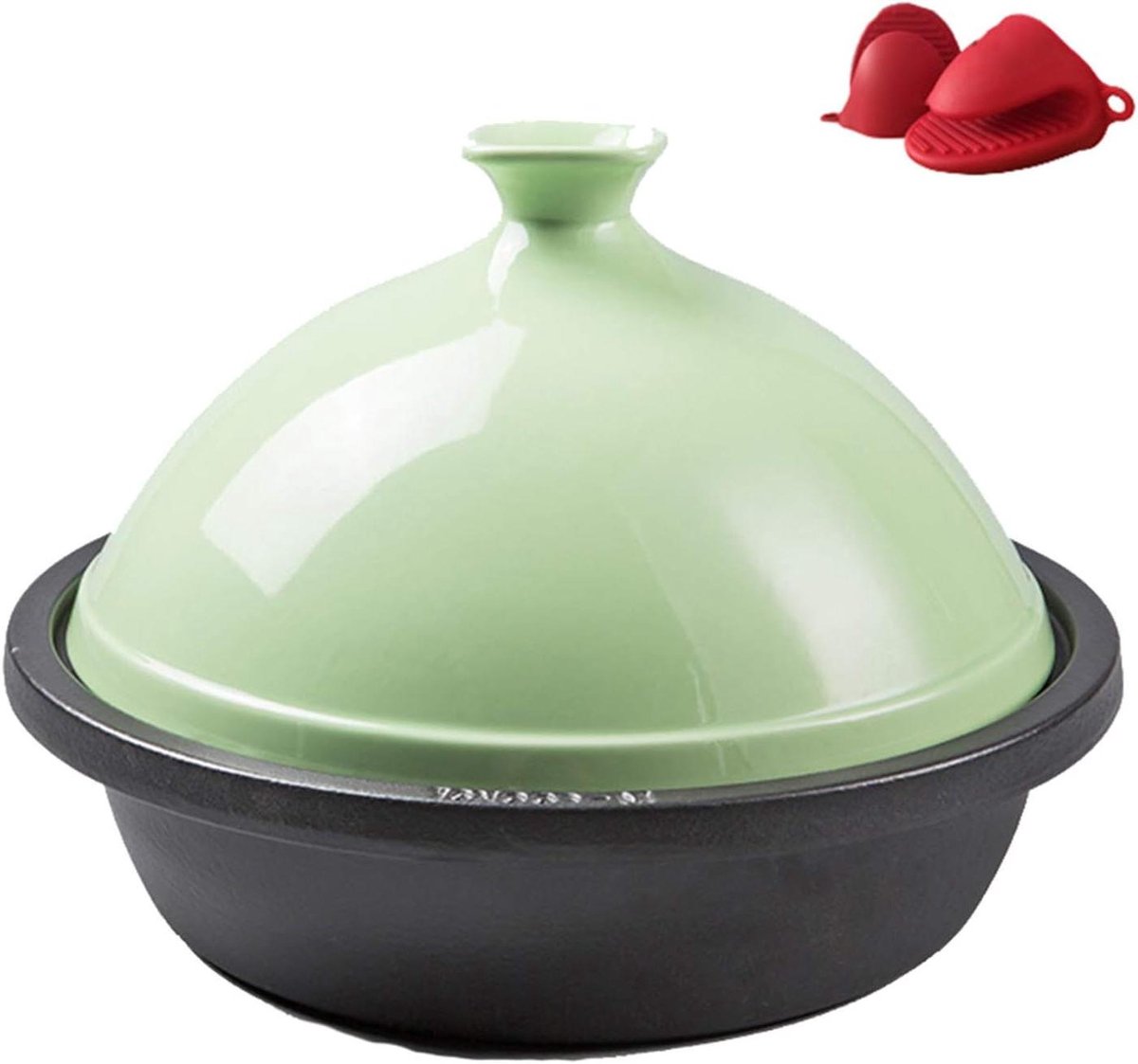 Gietijzeren Stoofpan - Tajine Pot - Langzaam Koken - Unieke Cone Vorm - 30cm Diameter - Rood