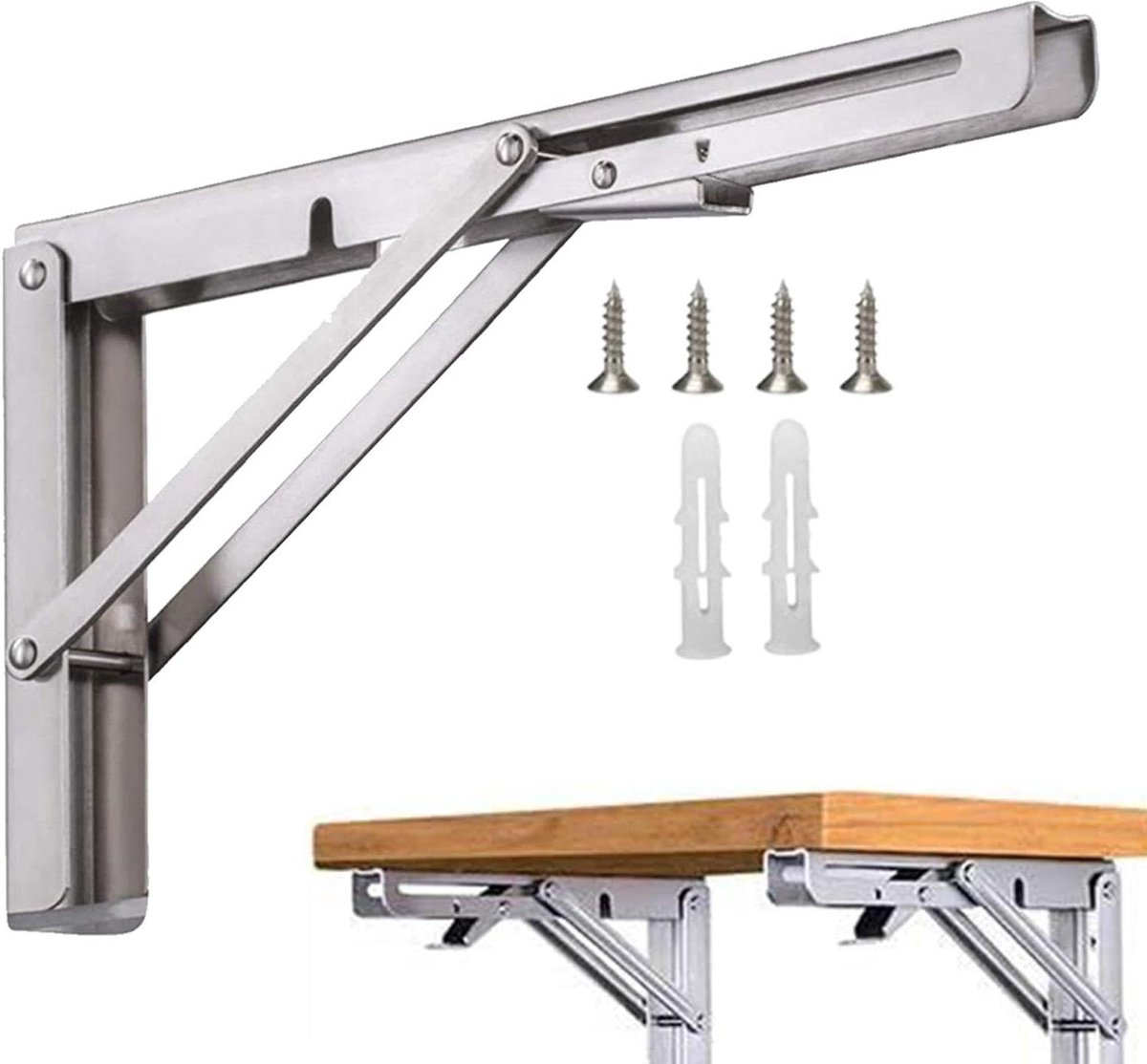 Zwevende Plankbeugels - Opvouwbare Steunen - Ruimte Besparen - Roestvrij Staal - 8 inch - Zilver