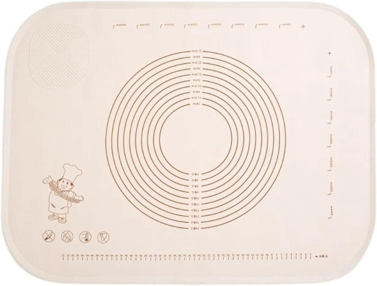 Siliconen Kneedmat - Bakrolmat Deeg - Brood Bakken - Antiaanbak Werkvlak - 50 x 70 cm - Beige