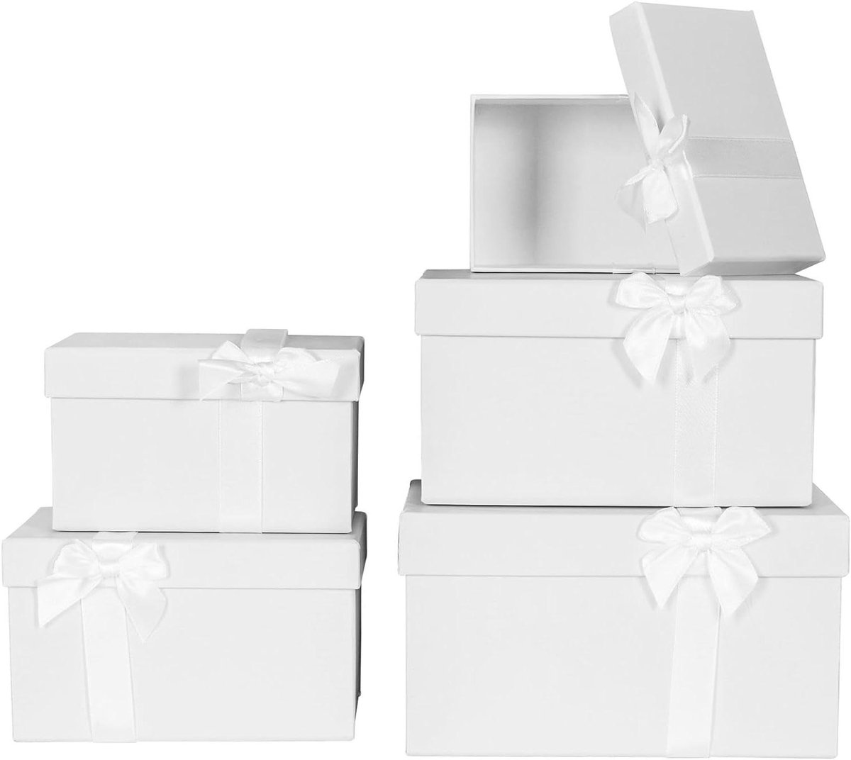 Geschenkdozen Set - Opbergdozen Deksel - Cadeau Verpakken - 5 Verschillende Maten - Tot 21cm Breed - Wit