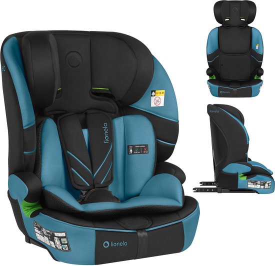 Lionelo Autostoel met ISOFIX – 1.5 tot 12 jaar (76-150 cm / 9 - 36 kg / Groep 1 2 3) – Nieuwste norm – Groeit mee – Breed zit- en rugdeel – 10-standen Hoofdsteun – Wasbare hoes – 5 Punts Gordel – Autostoeltje voor Baby, Kind, Peuter – Levi Fix i-Size