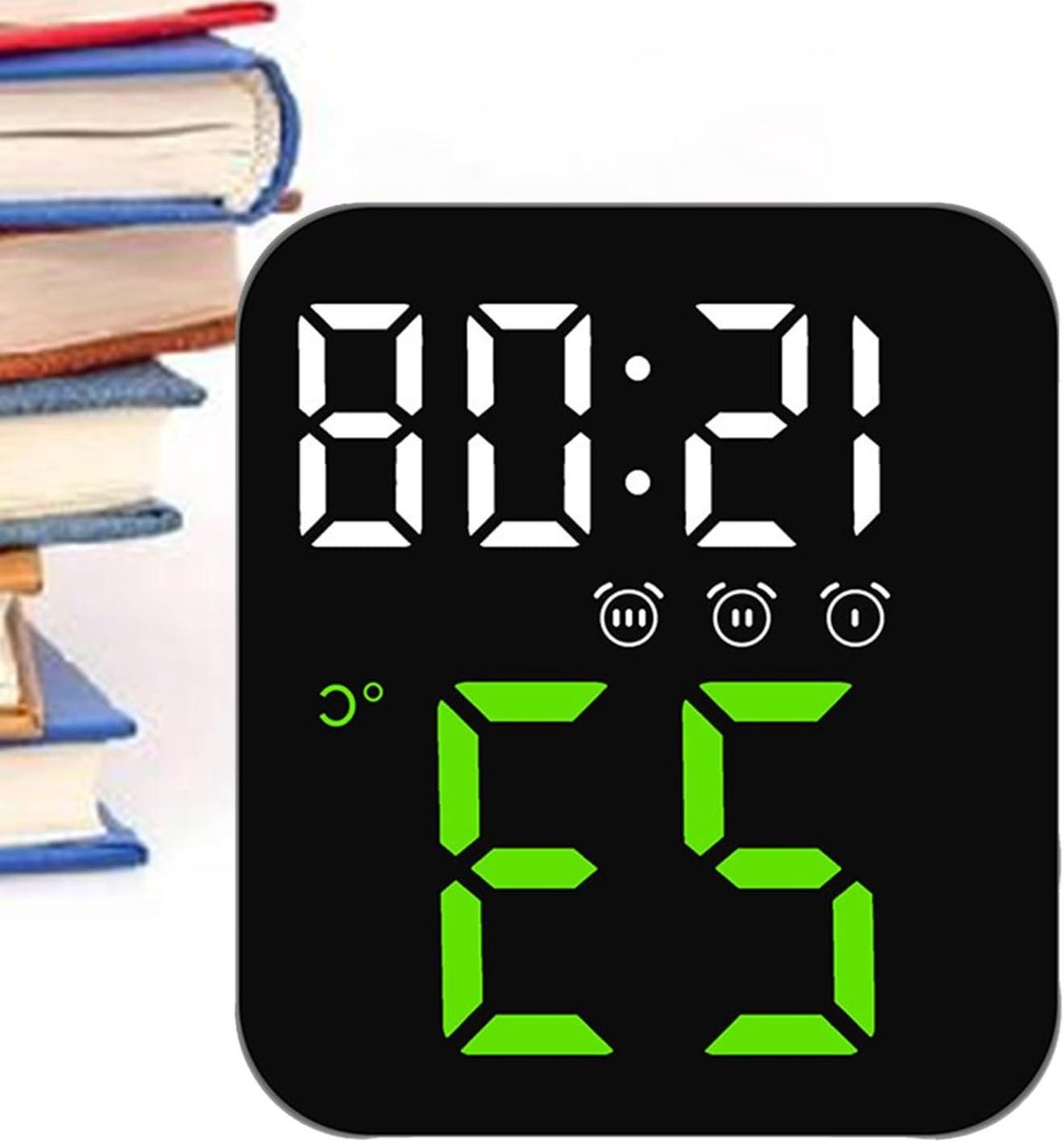 Digitale Wandklok - Elektronisch Led Scherm - Temperatuur Monitoren - Spraakgestuurd Alarm - Groot Display - Zwart