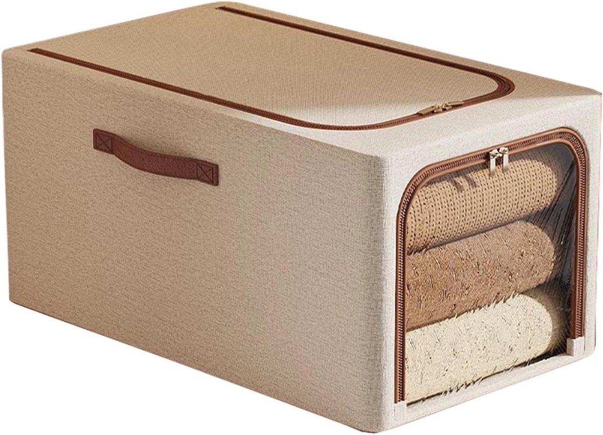 Opbergcontainers - Kledingbakken - Ruimte Besparen - Transparant Venster - 45x30x23cm - Beige