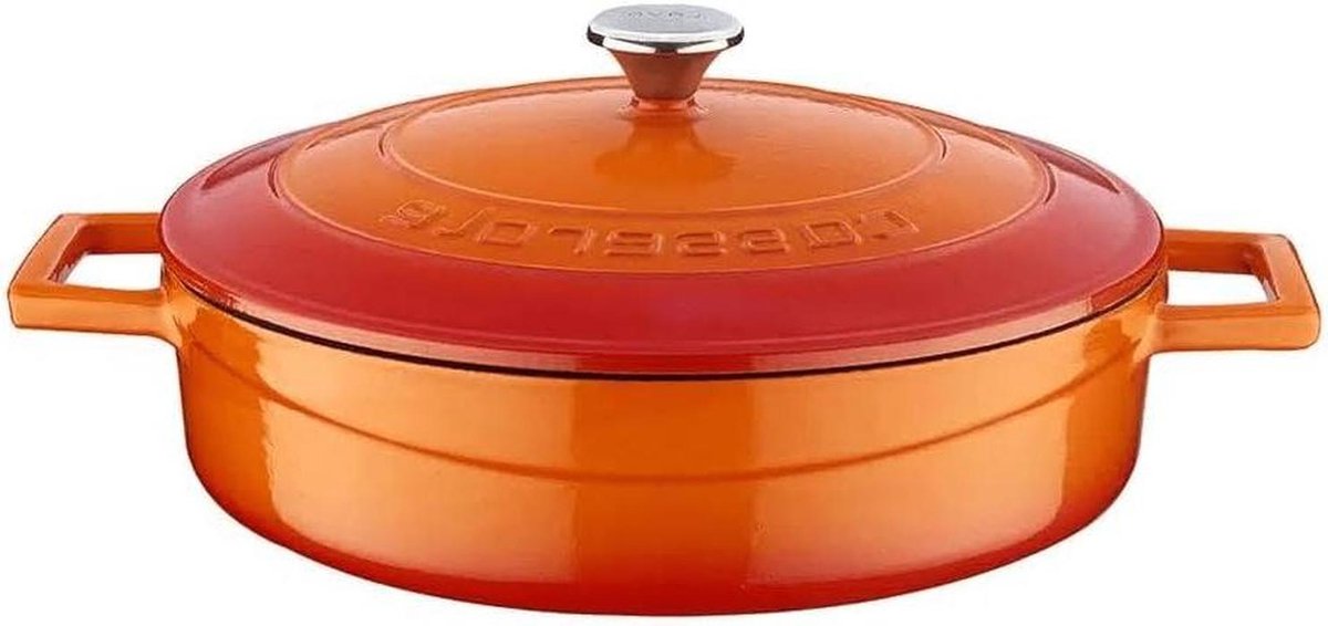 Gietijzeren Braadpan - Stoofpan Emaille - Langzaam Koken - Gelijkmatige Warmte - 2.47 Liter - Oranje