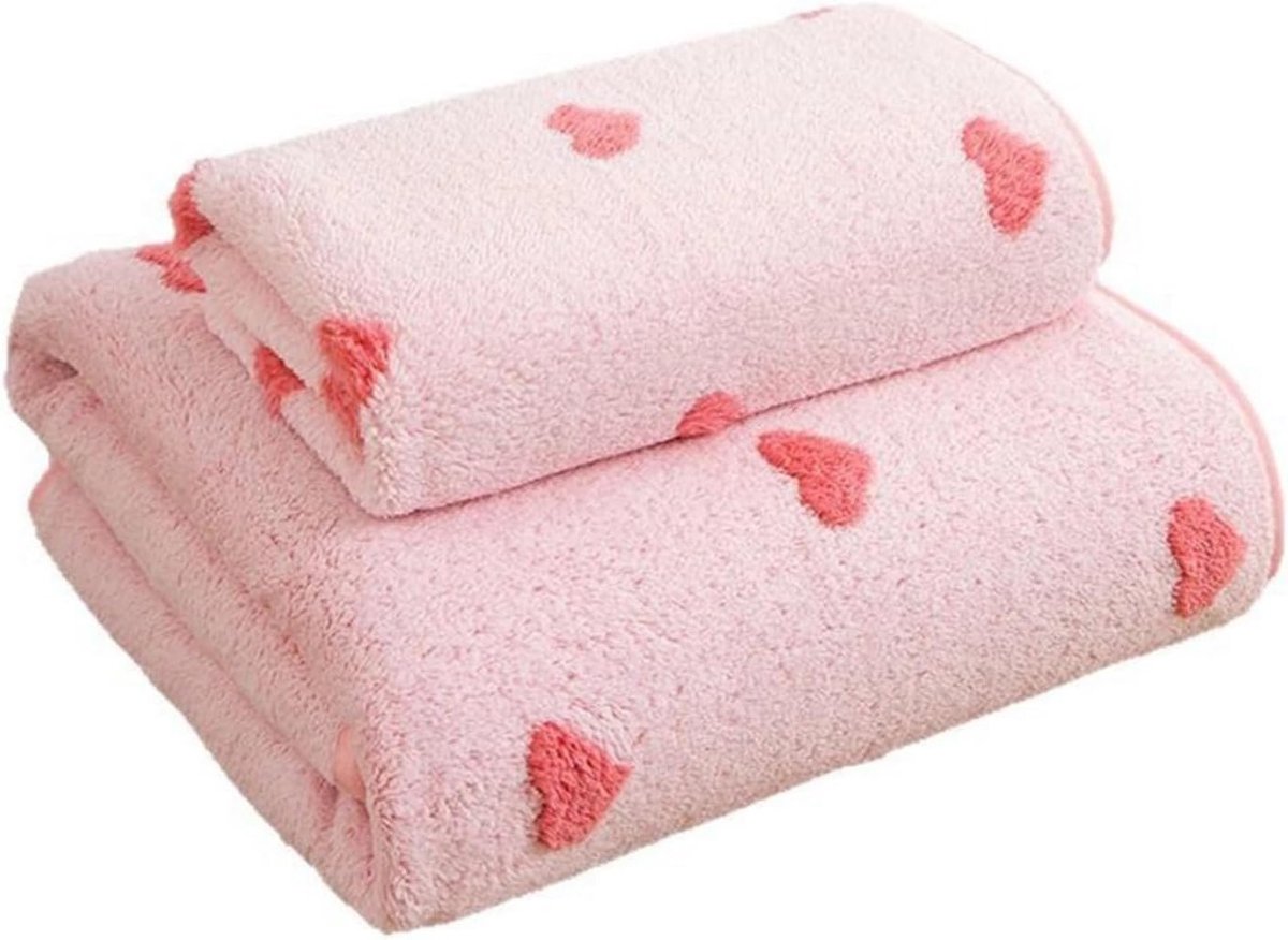 Zeer absorberende sneldrogende badhanddoeken set, 4 stuks, koraal fleece, ideaal voor badk
