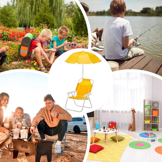 Kinder Opvouwbare Stoel - Ligstoel met zonnescherm - Buiten Ontspanning - Verstelbare Zonwering - 50 kg draagkracht - Geel van Kinder — afbeelding 4