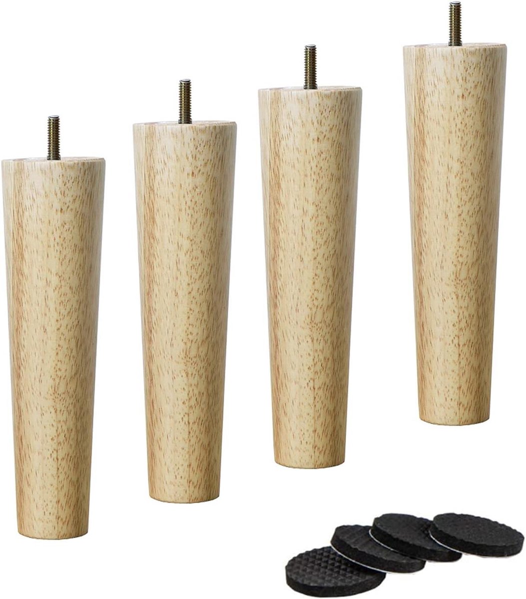 Houten ronde meubelpoten, set van 4, tv-kastpoten, steunpoten, massief hout, bankpoten, bu