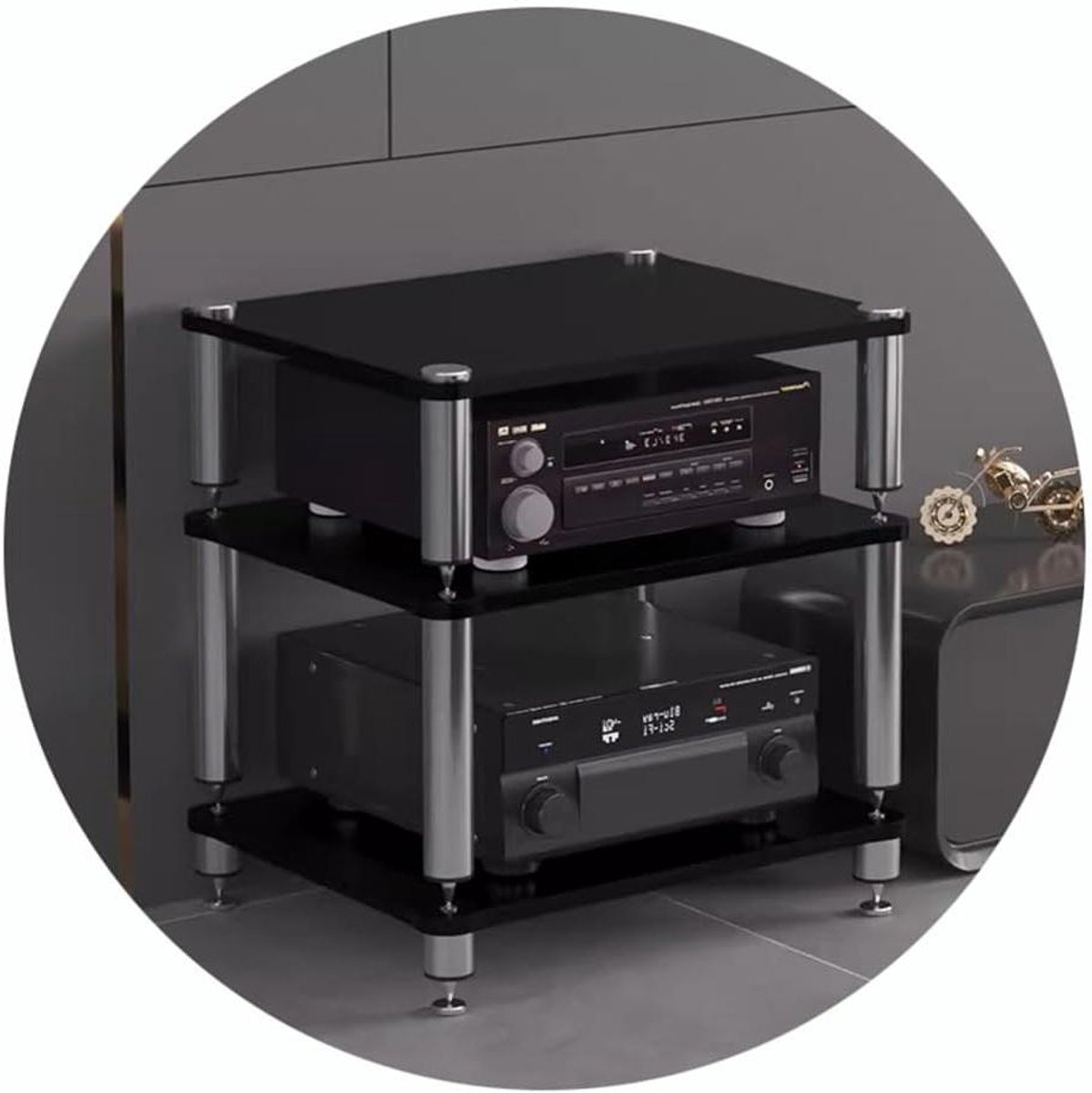 HiFi Rack - AV plank - Audio componenten - Schokabsorberende voeten - 60x48x60 cm - Zwart