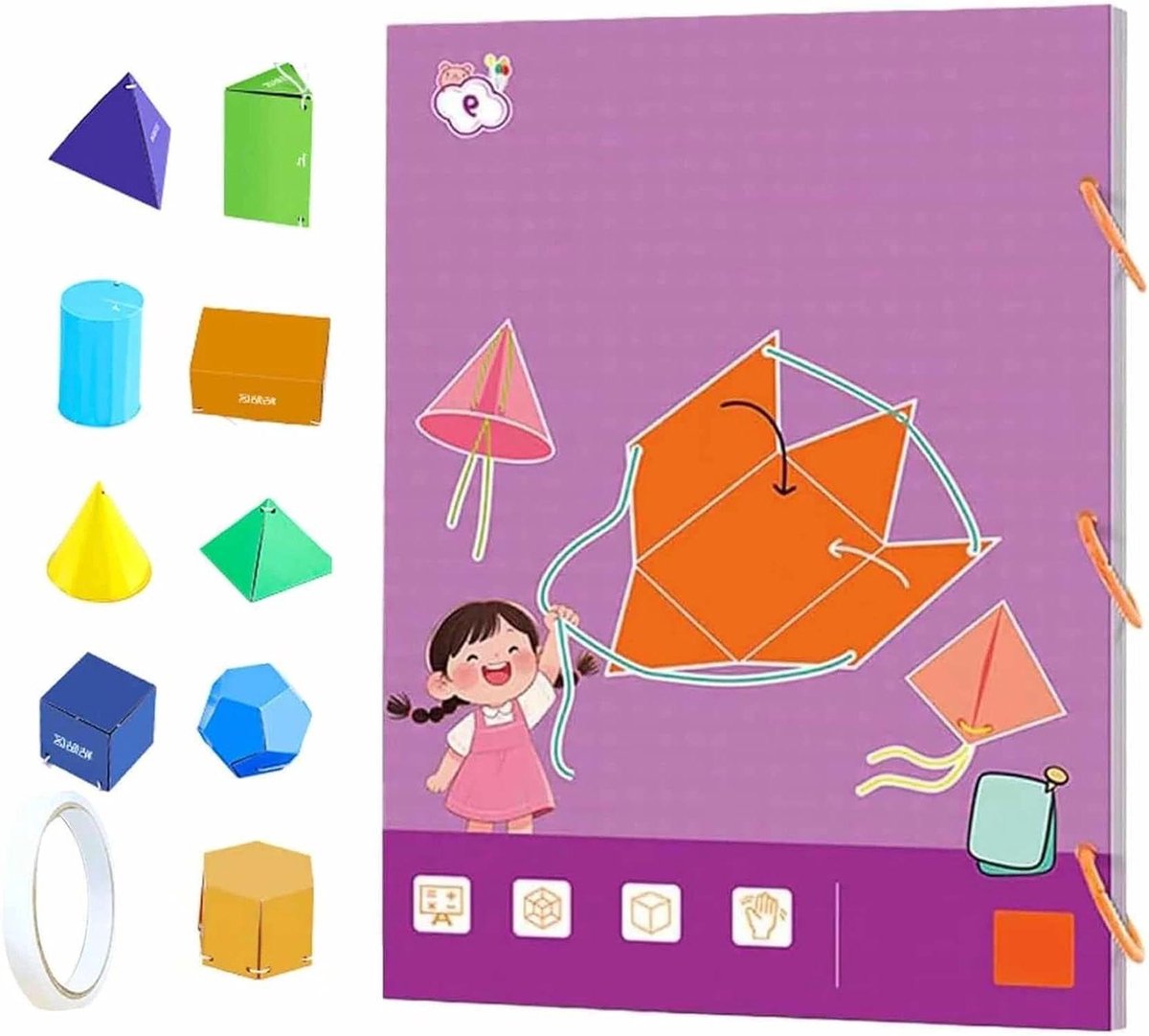 Geometrie Leerboek - 3D Modellen - Ruimtelijk Inzicht - Interactief Touwontwerp - A4 Formaat - Meerdere Kleuren