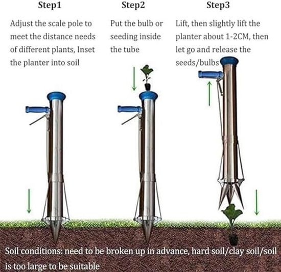 Zaailingenplanter Lange Steel - Planten Tool - Moeiteloos Tuinieren - Roestvrij Staal - 90 cm - Zilver — afbeelding 2