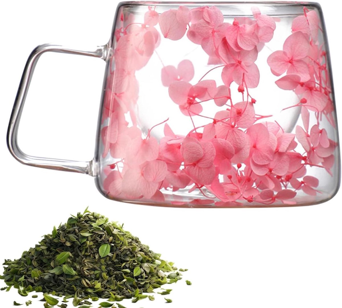 Glazen mok - Bloemen mok - Warme dranken - Dubbelwandig geïsoleerd - 200 ml - Roze