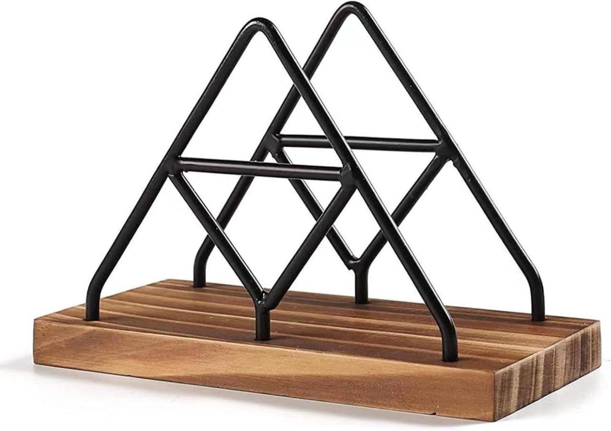 Staande servethouder - Tafelaccessoire - Keuken organiseren - Houten basis - 173 cm - Zwart