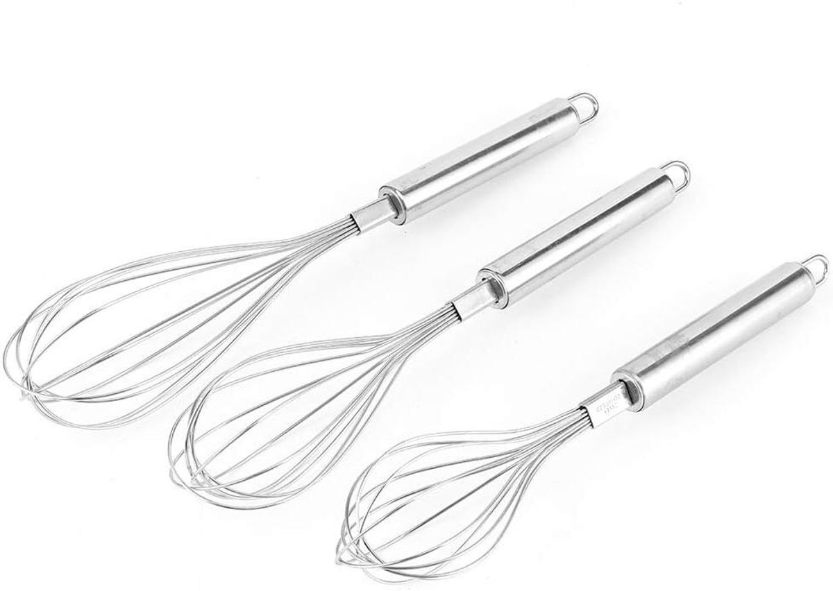 Eiergarde Set - Melk Gardes - Bakken en Mixen - Ergonomische Handgreep - 3 Delig - Zilver