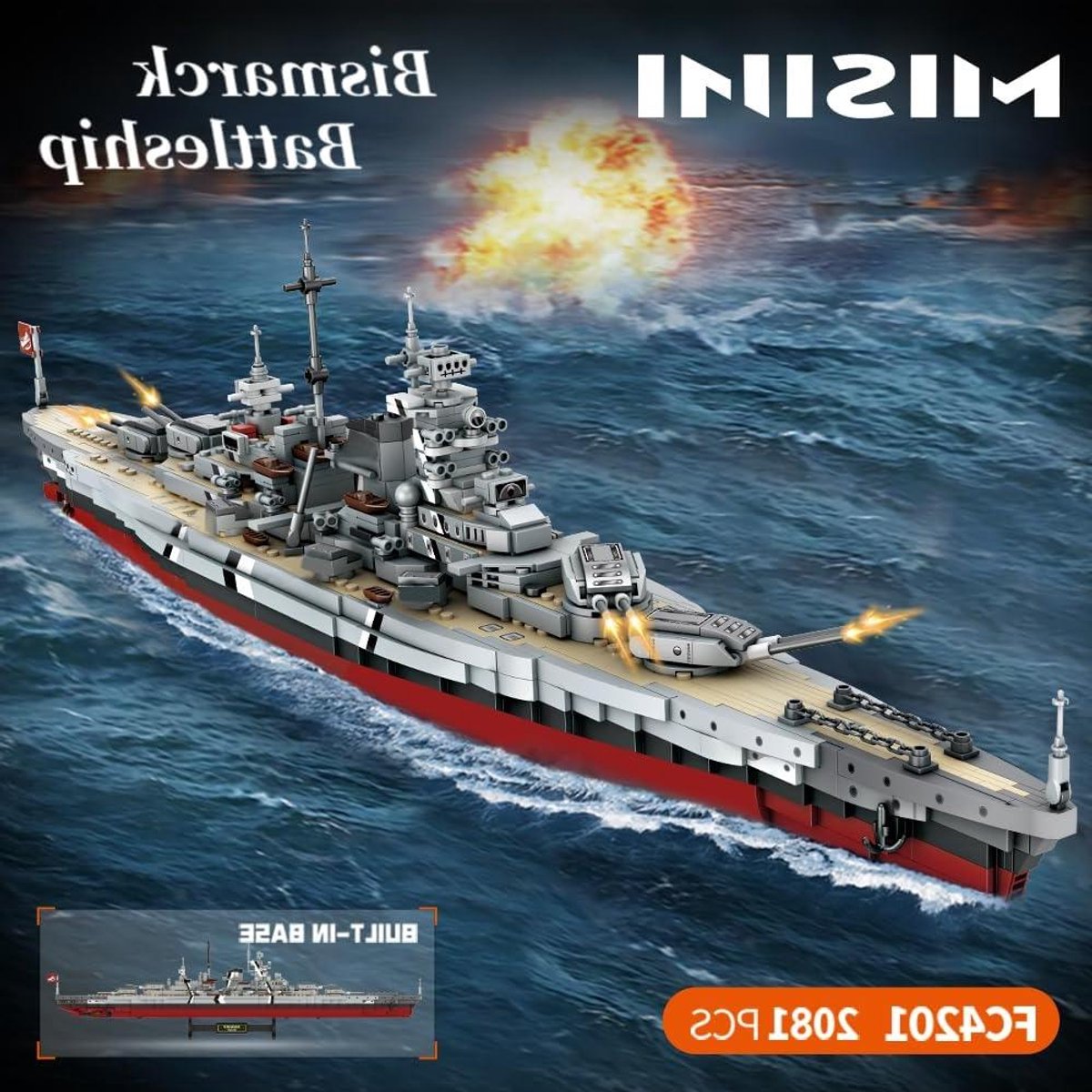 Slagschip Bismarck Bouwstenen - Militair Scheepsmodel - Model Bouwen - 2081 Delen - 75 x 11 x 18 cm - Grijs