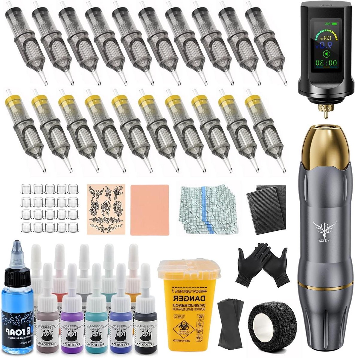 Draadloze Tattoo Pen - Tattoo Set - Tatoeëren Zonder Kabel - Stille Werking Lage Vibratie - 1900mAh Batterij - Zwart