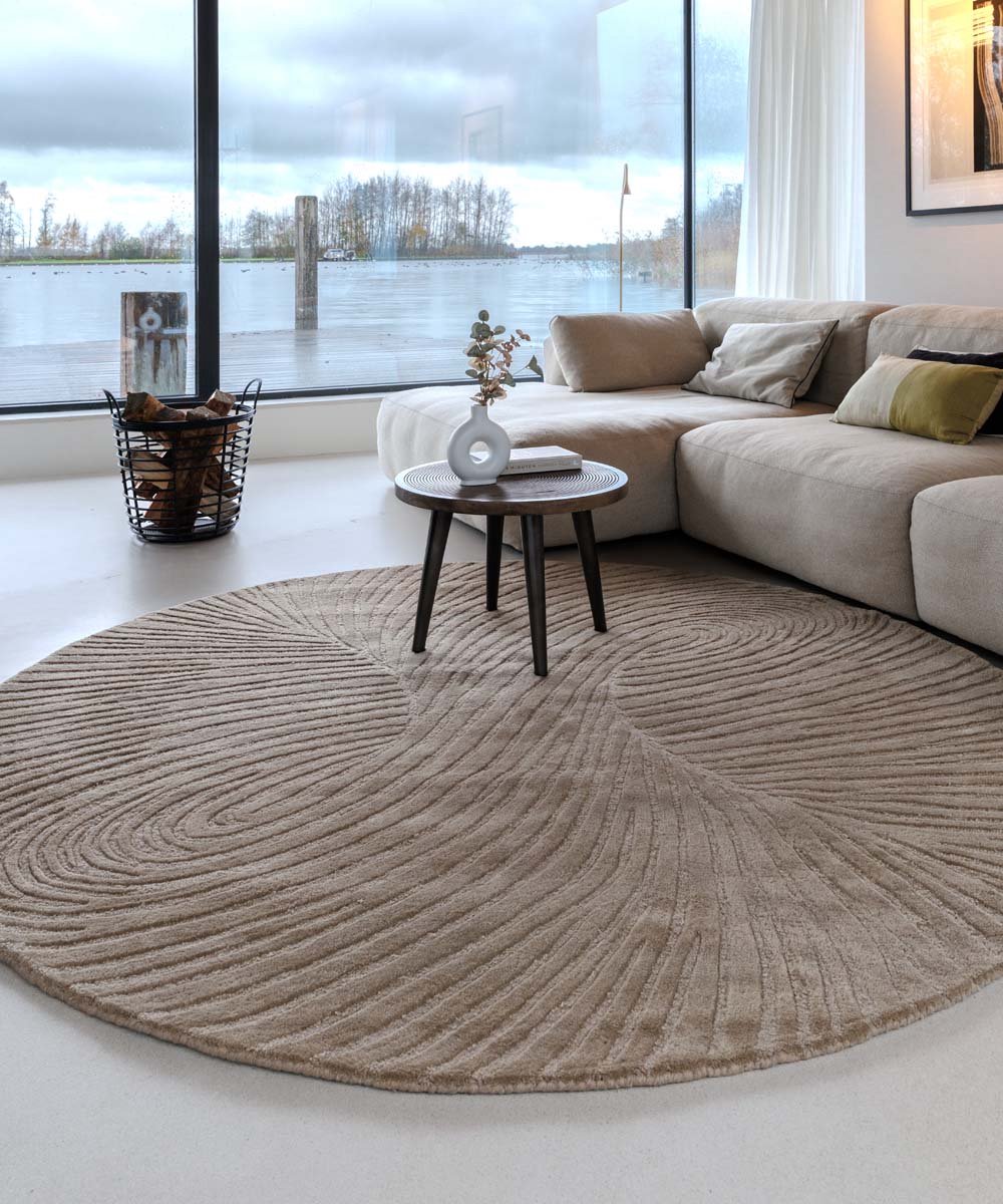 Design vloerkleed rond - Balans Tree beige 150 cm