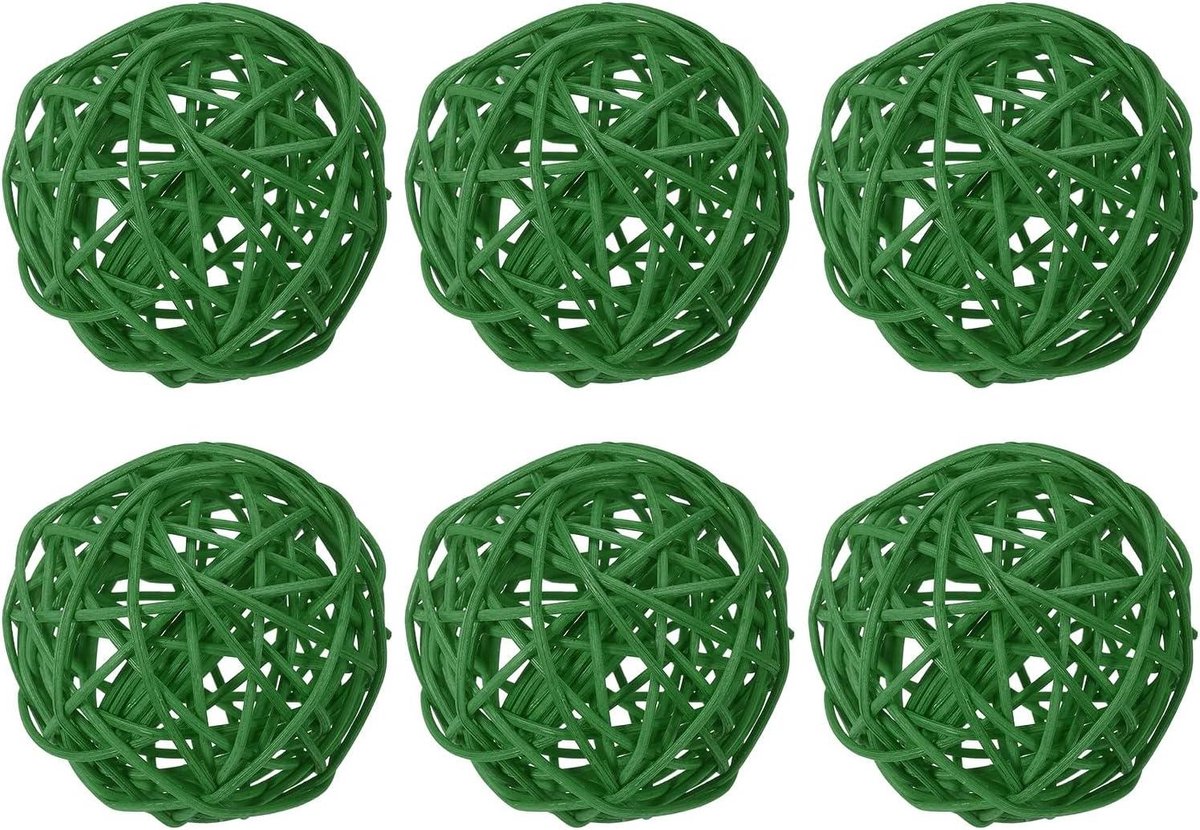 Rieten Rotan Ballen - Decoratieve Ballen - Woondecoratie Knutselen - Handgemaakt Rustiek Ontwerp - 8 cm - Diepgroen