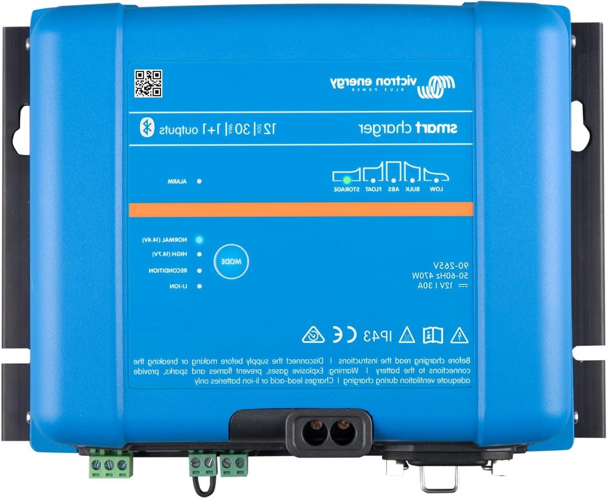 Slimme Acculader - Batterijlader Bluetooth - Accu Onderhoud - Twee Geïsoleerde Uitgangen - 30 Ampère - Blauw