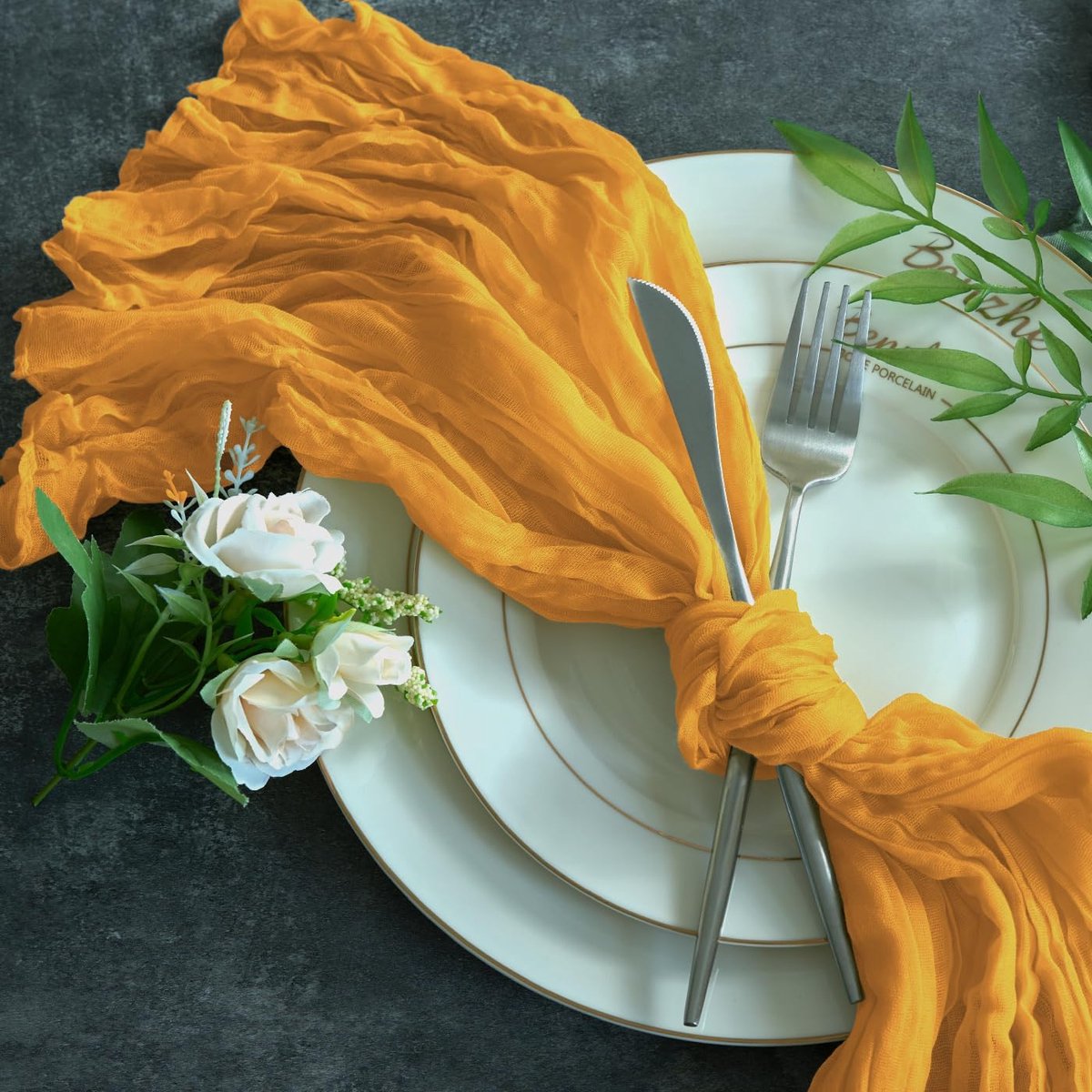 Chiffon Tafellopers - Boho Lopers - Feestdecoratie - Zachte Kreuktextuur - 300 cm - Mosterdgeel
