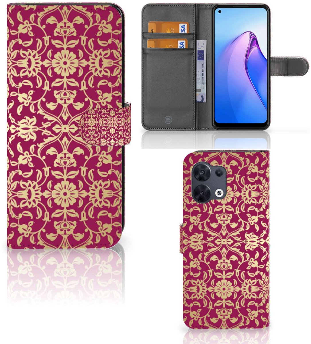 Wallet Case OPPO Reno8 Barok Pink