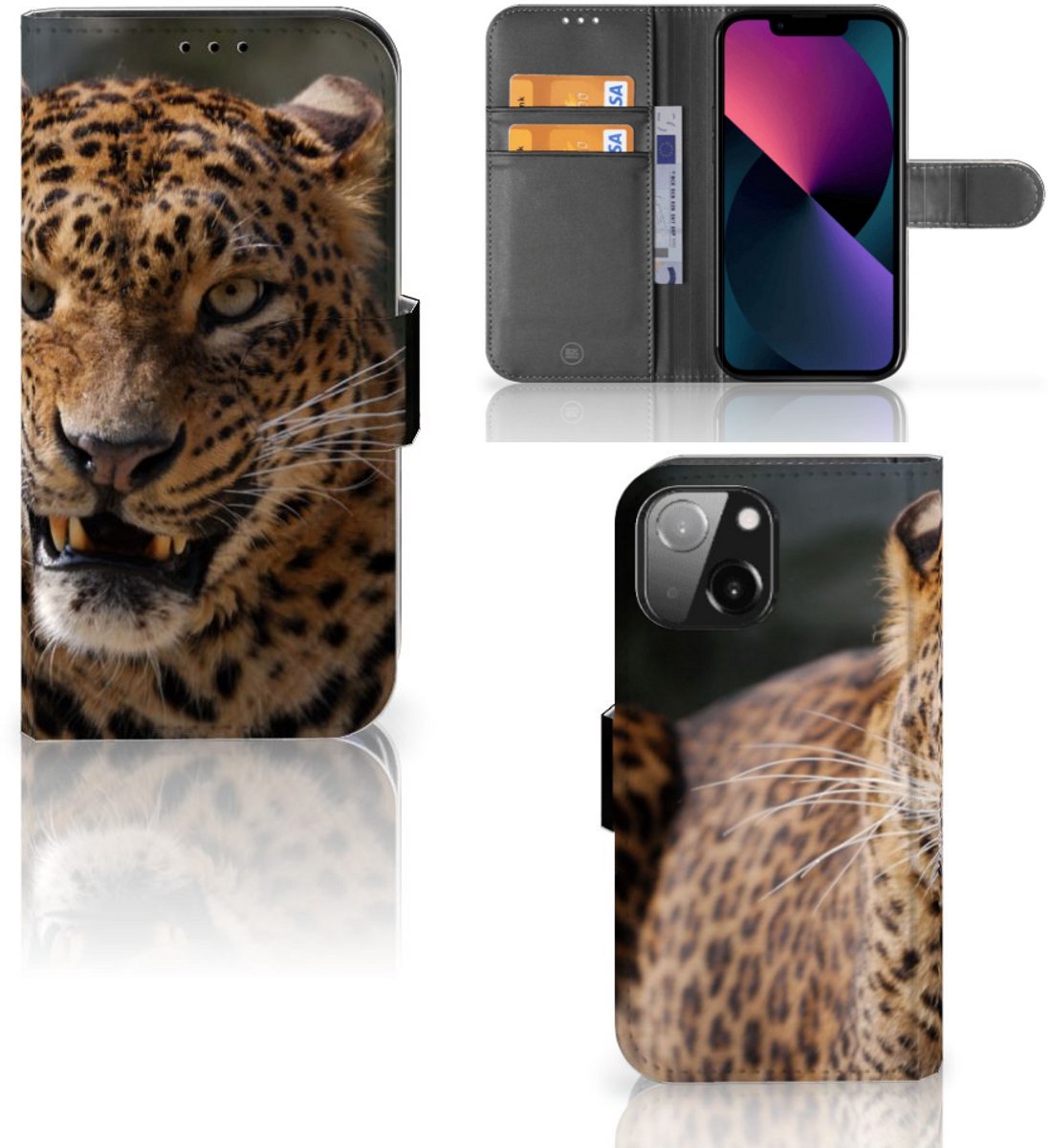 iPhone 13 Mini Telefoonhoesje met Pasjes Luipaard