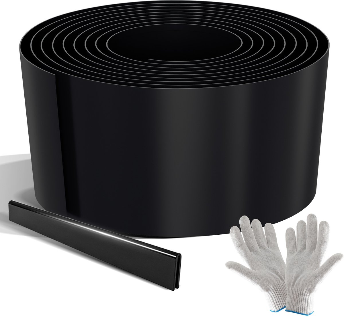 Tuinafboording op Rol 5m x 15 cm, Flexibele Stalen Gazonrand met Omgevouwen Randen, zwart